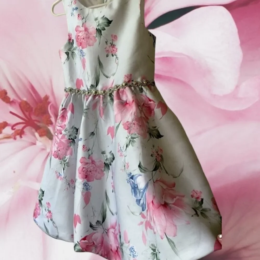 Rare Editions Floral Rhinestone Dress